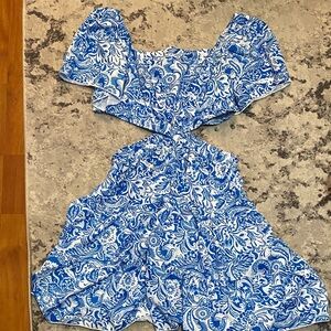 SHEIN Blue and White Patterned Dress